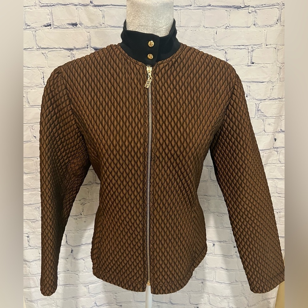 St. John Patchwork Full-Zipper Mandarin Collar Quilted Jacket with Pockets P